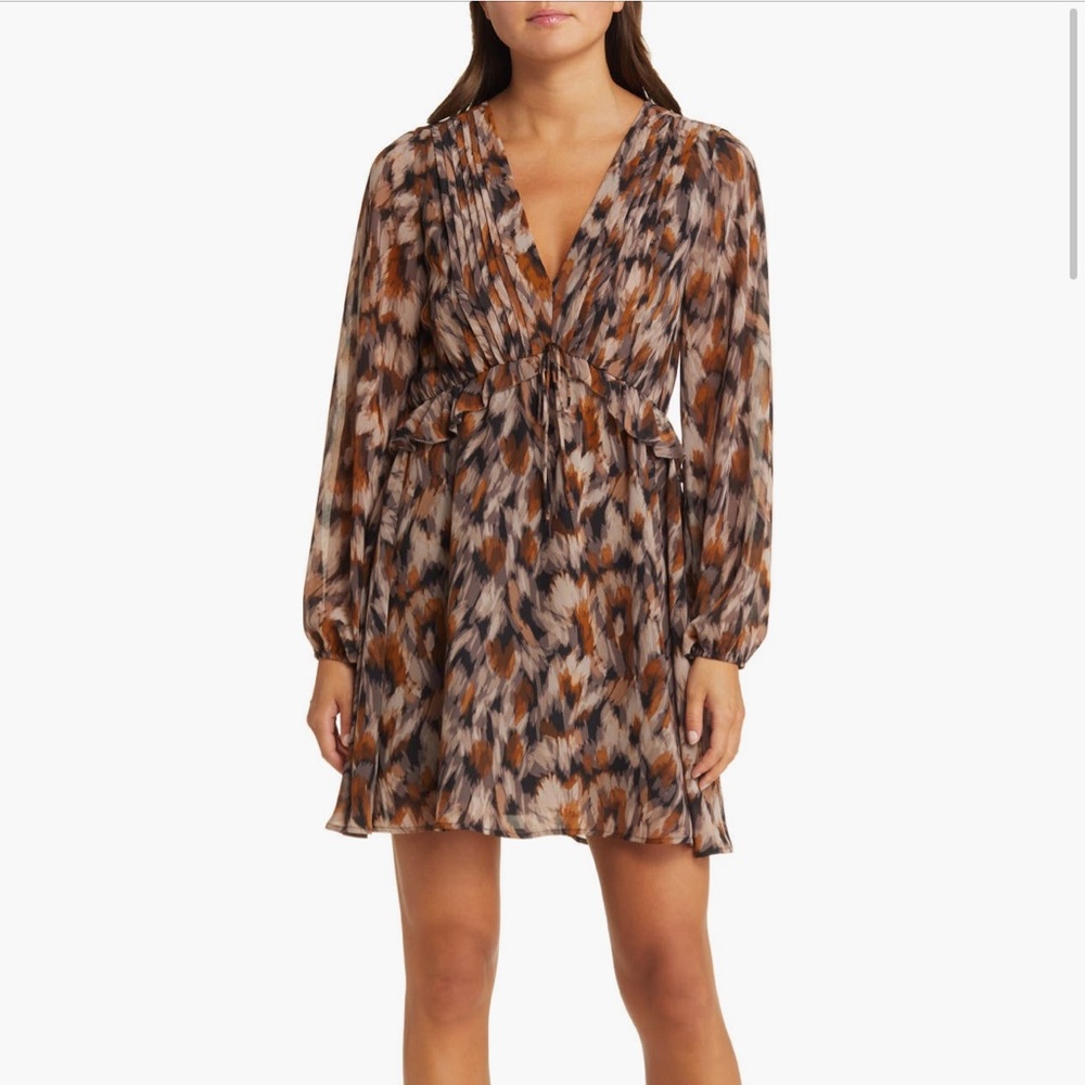 NWT Steve Madden Black/Brown Floral Print Long Sleeve Mini-Dress Size XL